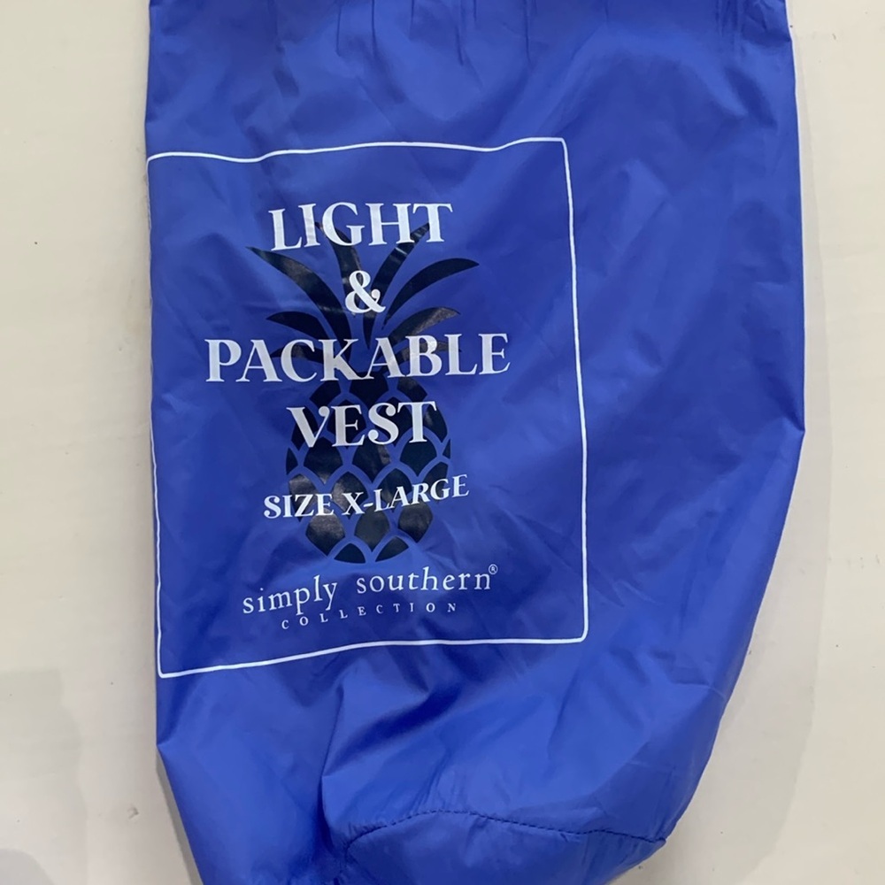 Simply Southern Periwinkle Blue Packable Puffer Vest NWT XL  Lightweight Travel - Picture 12 of 13